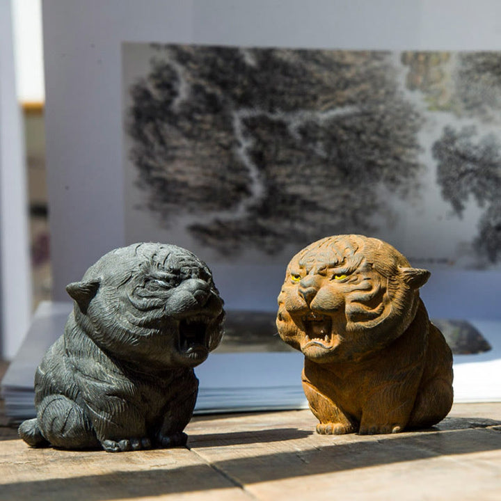 Buddha Stones手作り ミニ 咆哮する虎 鉄粉 錆 鋳造 樹脂 像 家の装飾