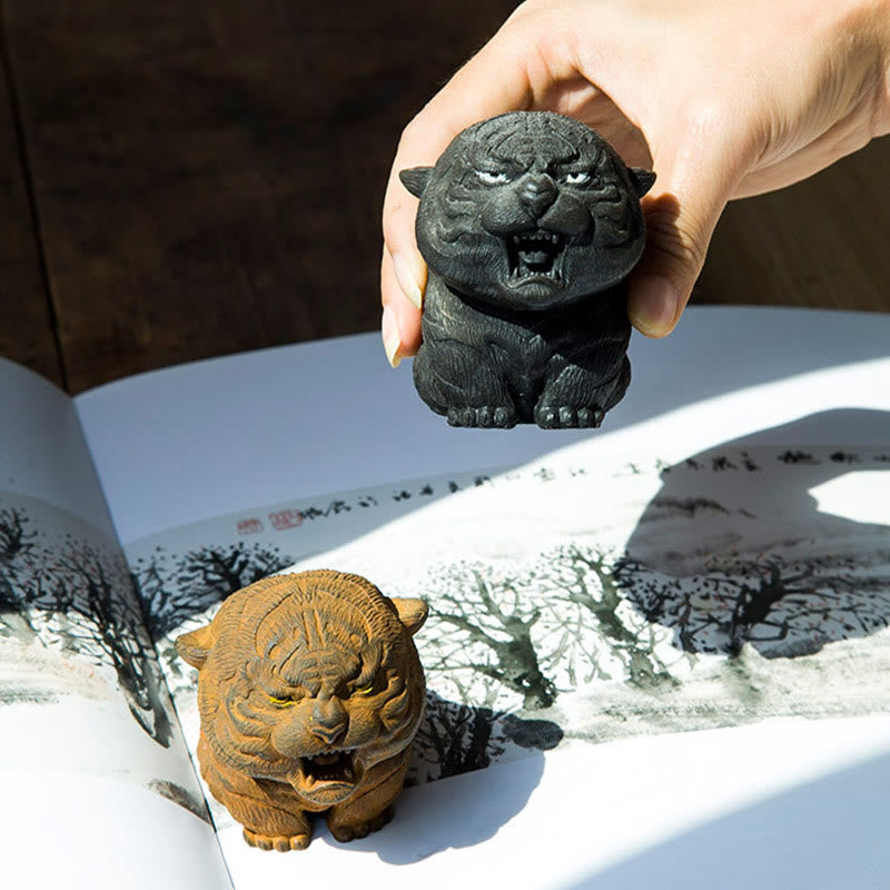 Buddha Stones手作り ミニ 咆哮する虎 鉄粉 錆 鋳造 樹脂 像 家の装飾 - image 2