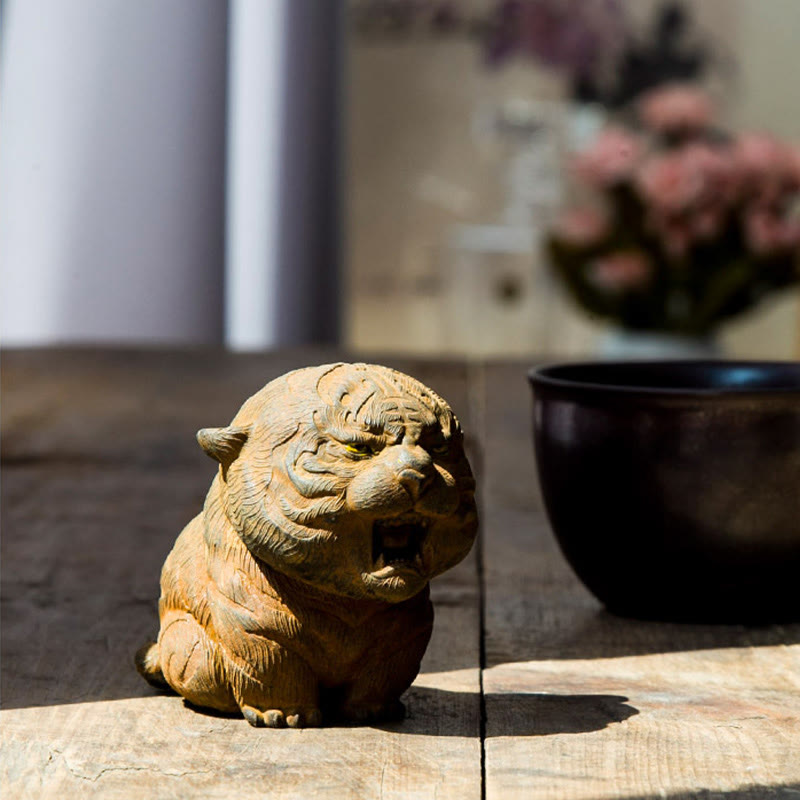 Buddha Stones手作り ミニ 咆哮する虎 鉄粉 錆 鋳造 樹脂 像 家の装飾 - image 9
