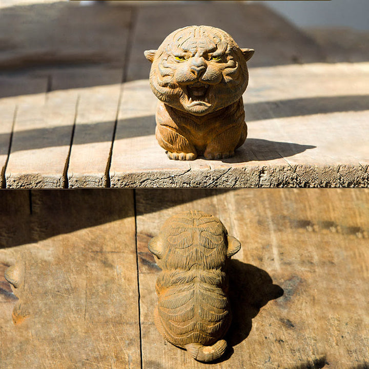 Buddha Stones手作り ミニ 咆哮する虎 鉄粉 錆 鋳造 樹脂 像 家の装飾