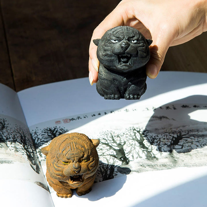 Buddha Stones手作り ミニ 咆哮する虎 鉄粉 錆 鋳造 樹脂 像 家の装飾