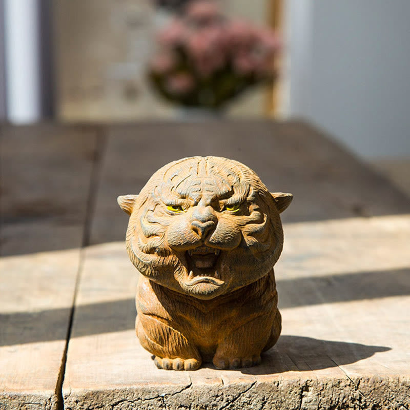 Buddha Stones手作り ミニ 咆哮する虎 鉄粉 錆 鋳造 樹脂 像 家の装飾
