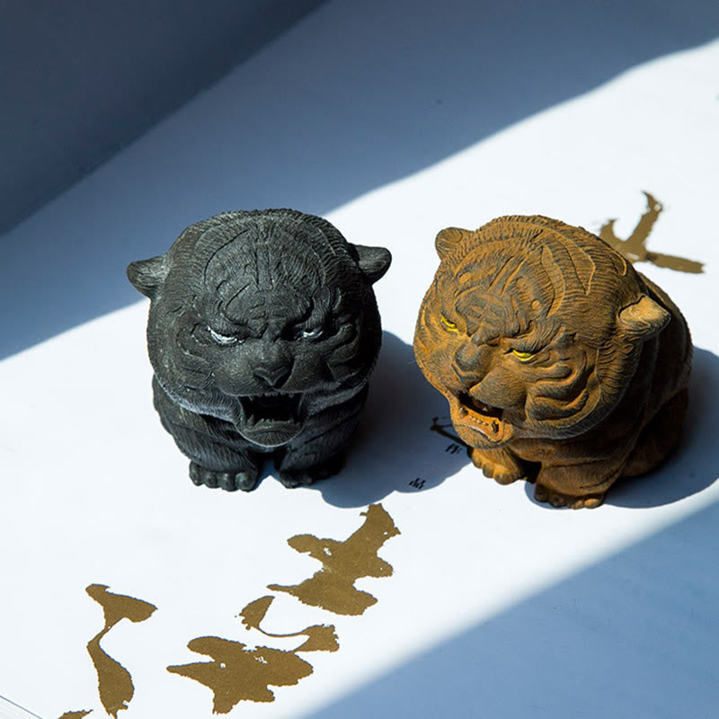 Buddha Stones手作り ミニ 咆哮する虎 鉄粉 錆 鋳造 樹脂 像 家の装飾