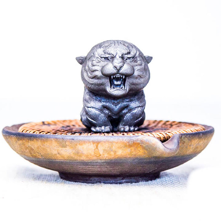 Buddha Stones手作り ミニ 咆哮する虎 鉄粉 錆 鋳造 樹脂 像 家の装飾