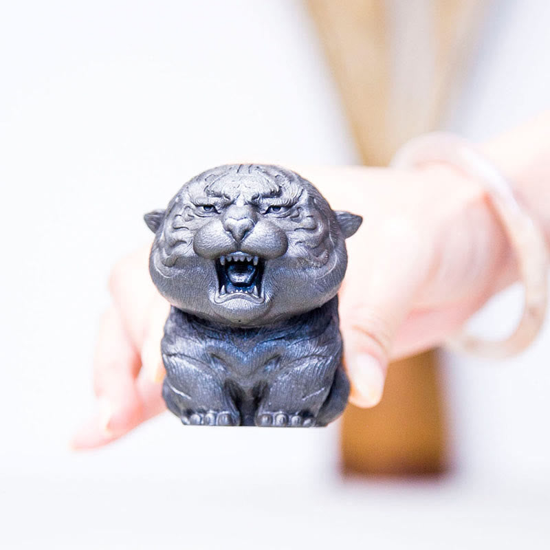 Buddha Stones手作り ミニ 咆哮する虎 鉄粉 錆 鋳造 樹脂 像 家の装飾