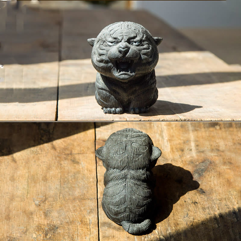 Buddha Stones手作り ミニ 咆哮する虎 鉄粉 錆 鋳造 樹脂 像 家の装飾