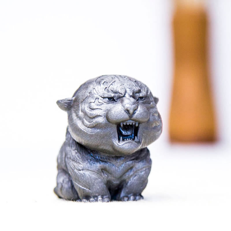 Buddha Stones手作り ミニ 咆哮する虎 鉄粉 錆 鋳造 樹脂 像 家の装飾