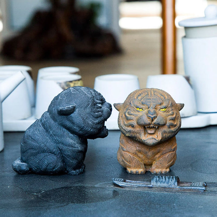 Buddha Stones手作り ミニ 咆哮する虎 鉄粉 錆 鋳造 樹脂 像 家の装飾