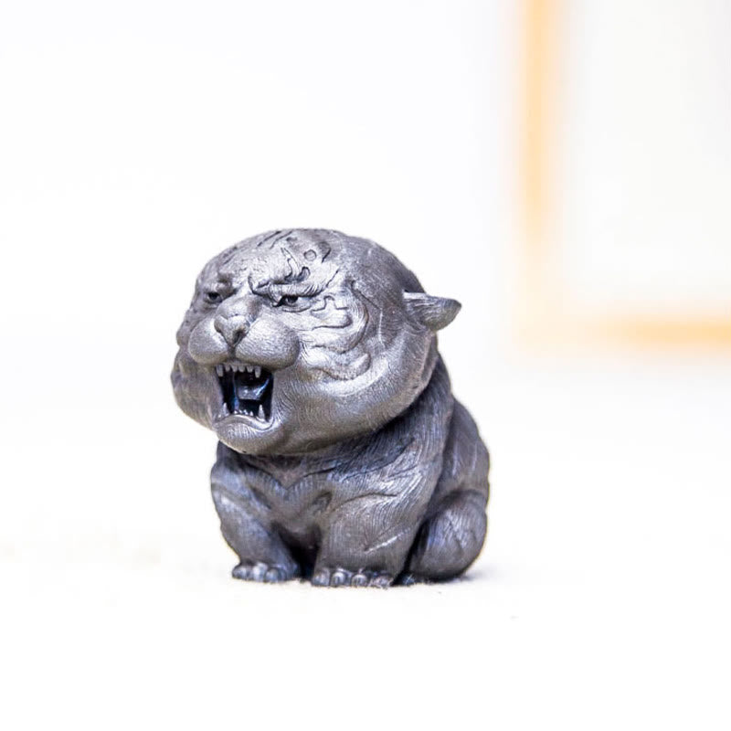 Buddha Stones手作り ミニ 咆哮する虎 鉄粉 錆 鋳造 樹脂 像 家の装飾