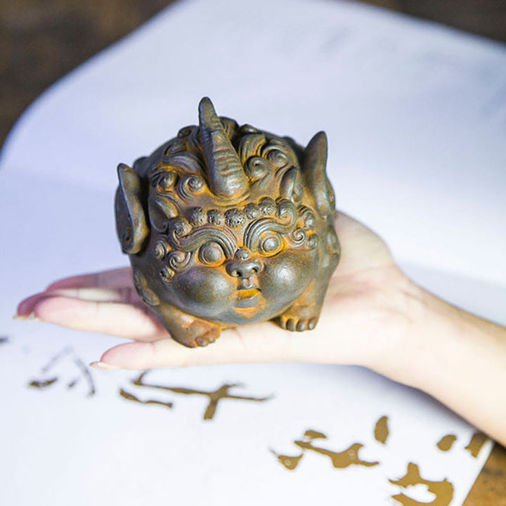 Buddha Stones手作り 富 貔貅 鉄粉 錆 鋳造 樹脂 像 家の装飾 - image 5