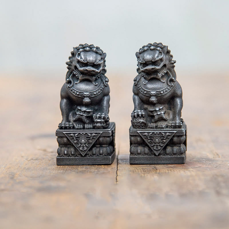 Buddha Stones手作り 獅子 福犬 鉄粉 錆 鋳造 樹脂 像 魔除け 守護 家の装飾