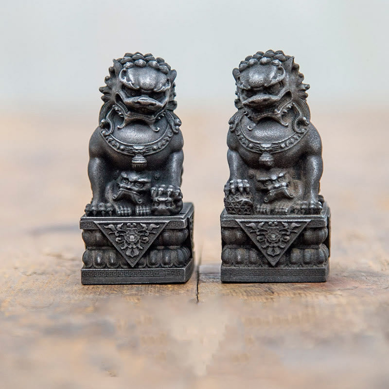 Buddha Stones手作り 獅子 福犬 鉄粉 錆 鋳造 樹脂 像 魔除け 守護 家の装飾