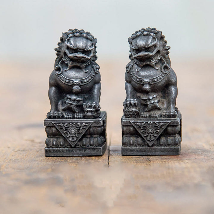Buddha Stones手作り 獅子 福犬 鉄粉 錆 鋳造 樹脂 像 魔除け 守護 家の装飾