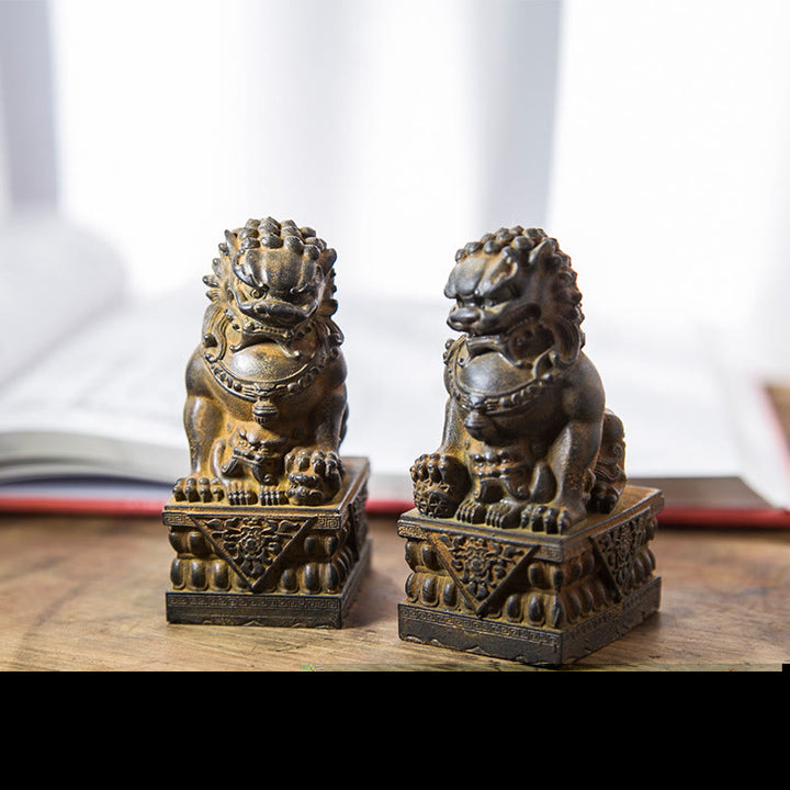 Buddha Stones手作り 獅子 福犬 鉄粉 錆 鋳造 樹脂 像 魔除け 守護 家の装飾