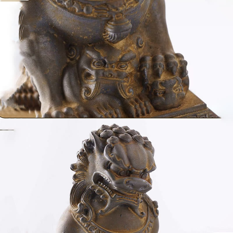 Buddha Stones手作り 獅子 福犬 鉄粉 錆 鋳造 樹脂 像 魔除け 守護 家の装飾