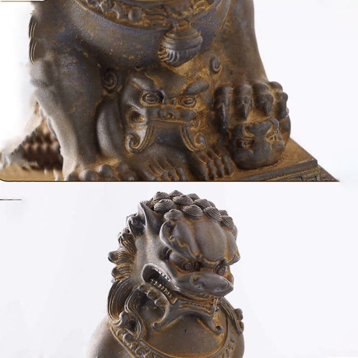 Buddha Stones手作り 獅子 福犬 鉄粉 錆 鋳造 樹脂 像 魔除け 守護 家の装飾