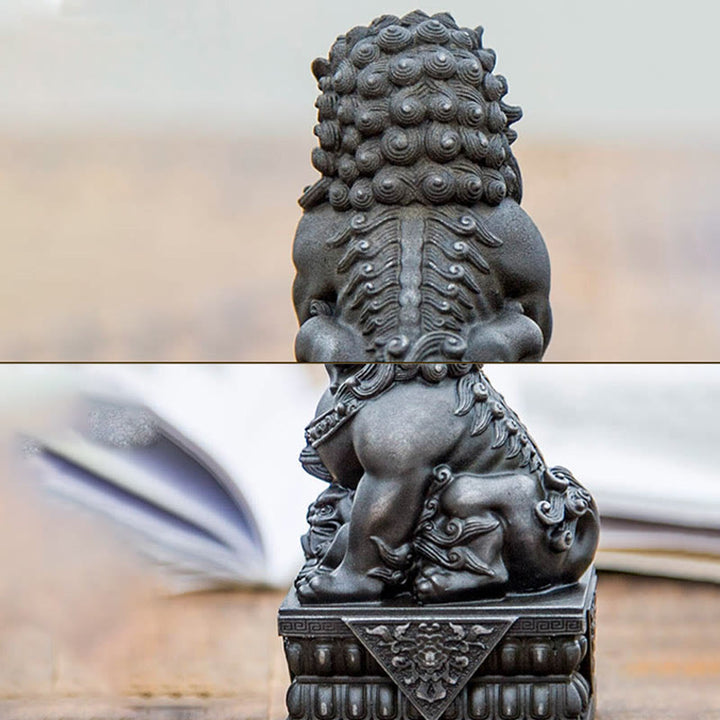 Buddha Stones手作り 獅子 福犬 鉄粉 錆 鋳造 樹脂 像 魔除け 守護 家の装飾