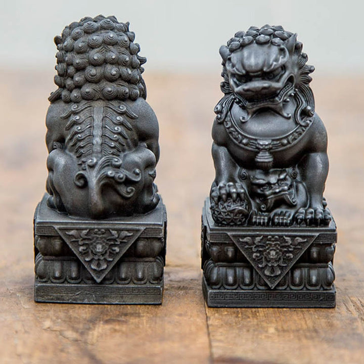 Buddha Stones手作り 獅子 福犬 鉄粉 錆 鋳造 樹脂 像 魔除け 守護 家の装飾