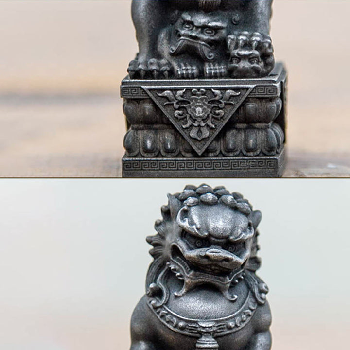 Buddha Stones手作り 獅子 福犬 鉄粉 錆 鋳造 樹脂 像 魔除け 守護 家の装飾