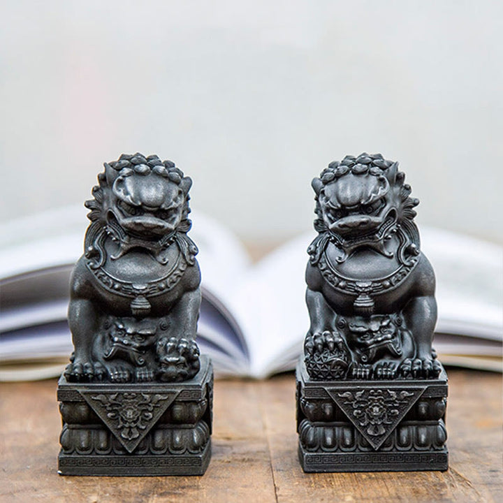 Buddha Stones手作り 獅子 福犬 鉄粉 錆 鋳造 樹脂 像 魔除け 守護 家の装飾