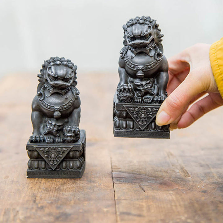 Buddha Stones手作り 獅子 福犬 鉄粉 錆 鋳造 樹脂 像 魔除け 守護 家の装飾