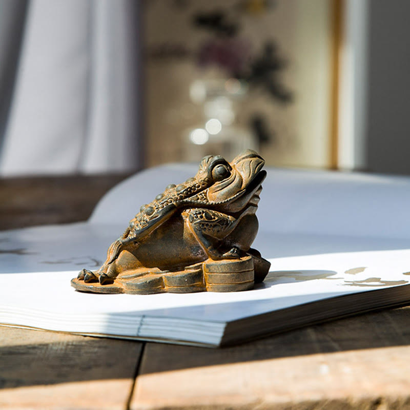 Buddha Stones手作り 風水 カエル ヒキガエル 銅貨 鉄粉 錆 鋳造 樹脂 像 家の装飾 - image 1