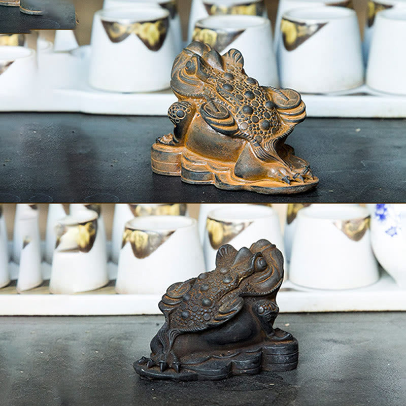 Buddha Stones手作り 風水 カエル ヒキガエル 銅貨 鉄粉 錆 鋳造 樹脂 像 家の装飾