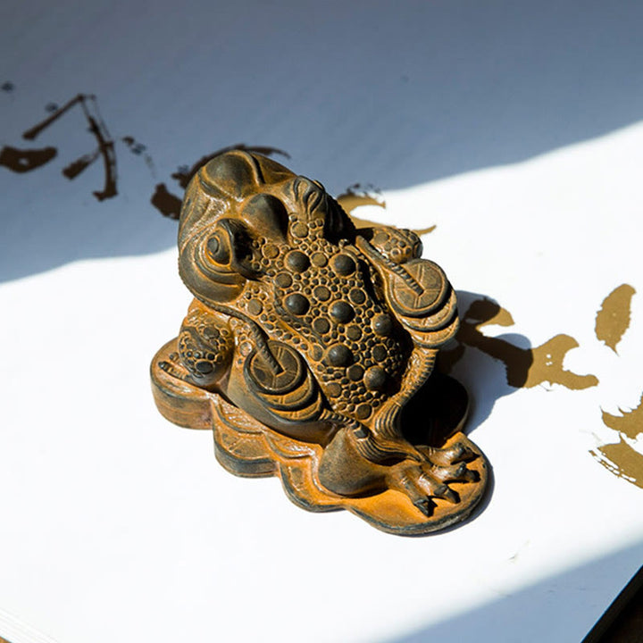 Buddha Stones手作り 風水 カエル ヒキガエル 銅貨 鉄粉 錆 鋳造 樹脂 像 家の装飾 - image 3