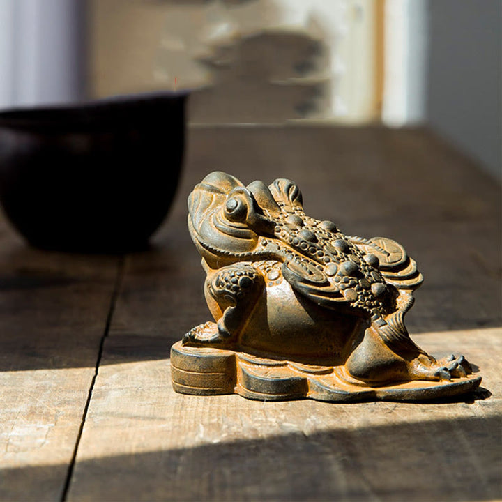 Buddha Stones手作り 風水 カエル ヒキガエル 銅貨 鉄粉 錆 鋳造 樹脂 像 家の装飾