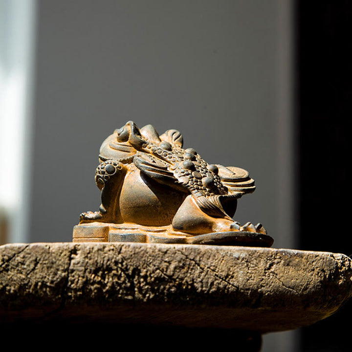 Buddha Stones手作り 風水 カエル ヒキガエル 銅貨 鉄粉 錆 鋳造 樹脂 像 家の装飾