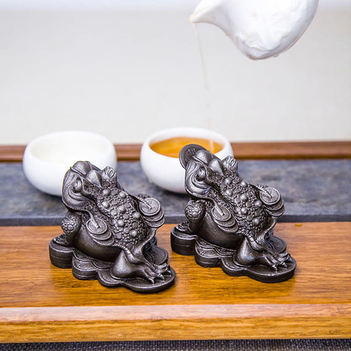 Buddha Stones手作り 風水 カエル ヒキガエル 銅貨 鉄粉 錆 鋳造 樹脂 像 家の装飾