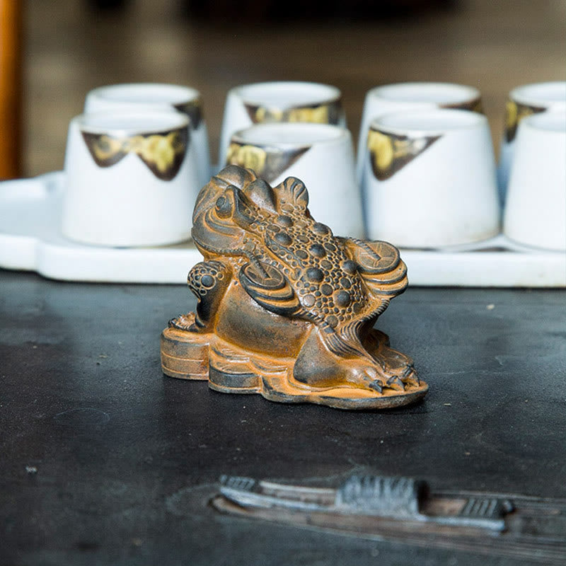 Buddha Stones手作り 風水 カエル ヒキガエル 銅貨 鉄粉 錆 鋳造 樹脂 像 家の装飾 - image 4