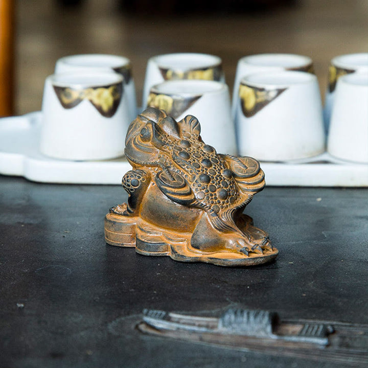 Buddha Stones手作り 風水 カエル ヒキガエル 銅貨 鉄粉 錆 鋳造 樹脂 像 家の装飾 - image 4