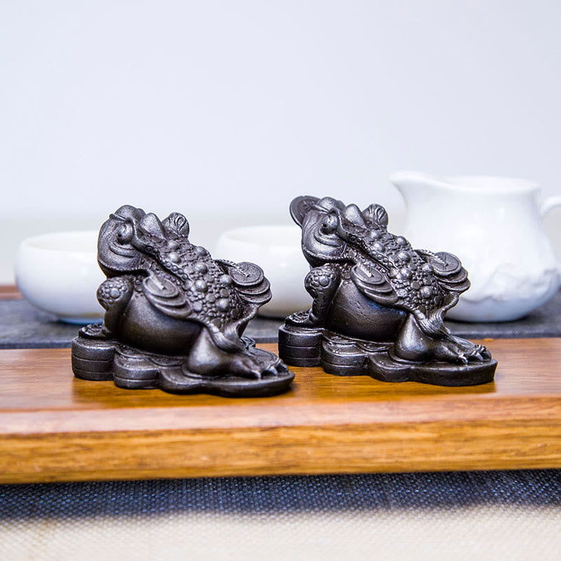 Buddha Stones手作り 風水 カエル ヒキガエル 銅貨 鉄粉 錆 鋳造 樹脂 像 家の装飾