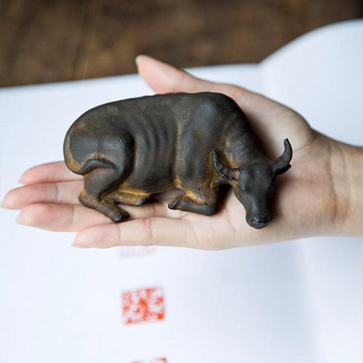 Buddha Stones手作り 小型 水牛 雄牛 鉄粉 錆 鋳造 樹脂 像 家の装飾 - image 4