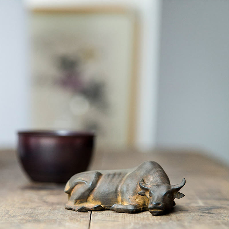 Buddha Stones手作り 小型 水牛 雄牛 鉄粉 錆 鋳造 樹脂 像 家の装飾