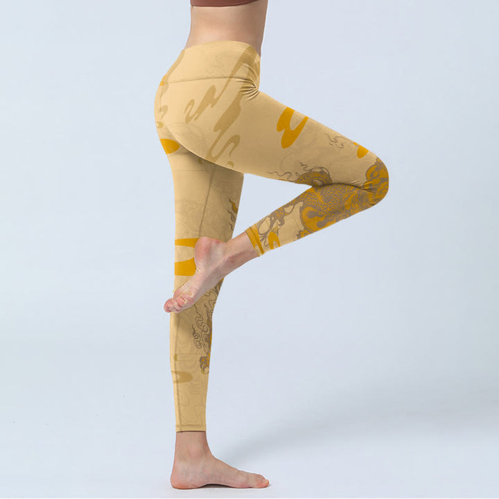 Buddha Stonesと貔貅雲柄のジムレギンス レディース ヨガパンツ - image 4