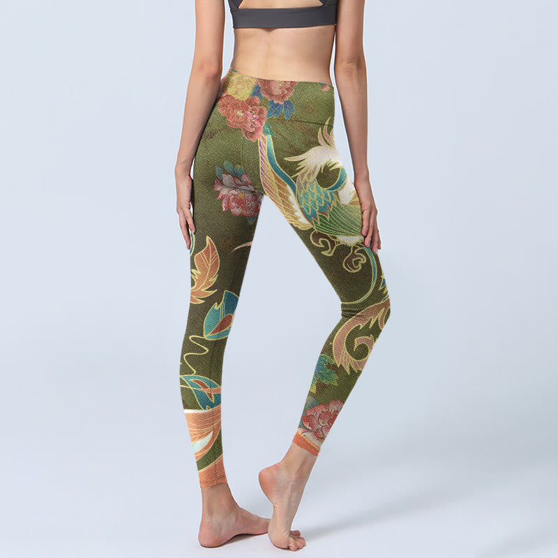 Buddha Stonesと鮮やかなフェニックスの花柄プリントのジムレギンス レディース ヨガパンツ - image 5