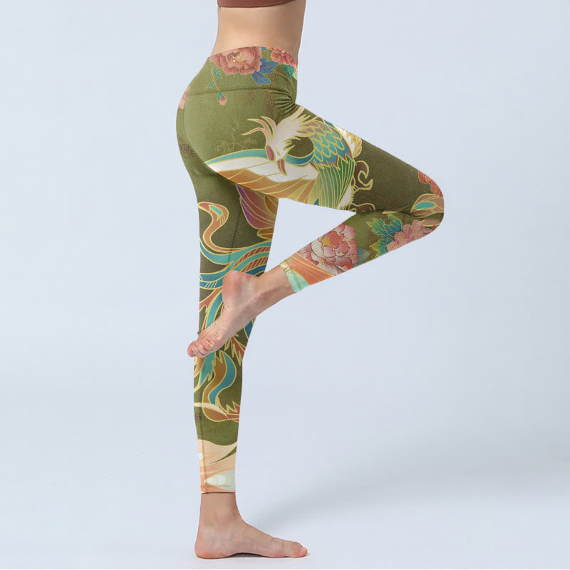 Buddha Stonesと鮮やかなフェニックスの花柄プリントのジムレギンス レディース ヨガパンツ - image 4