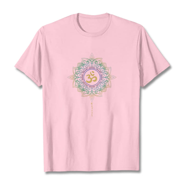 Buddha StonesOM イエローグリーン グラデーション ロータス コットン Tシャツ - ライトピンク - 2XL - image 19