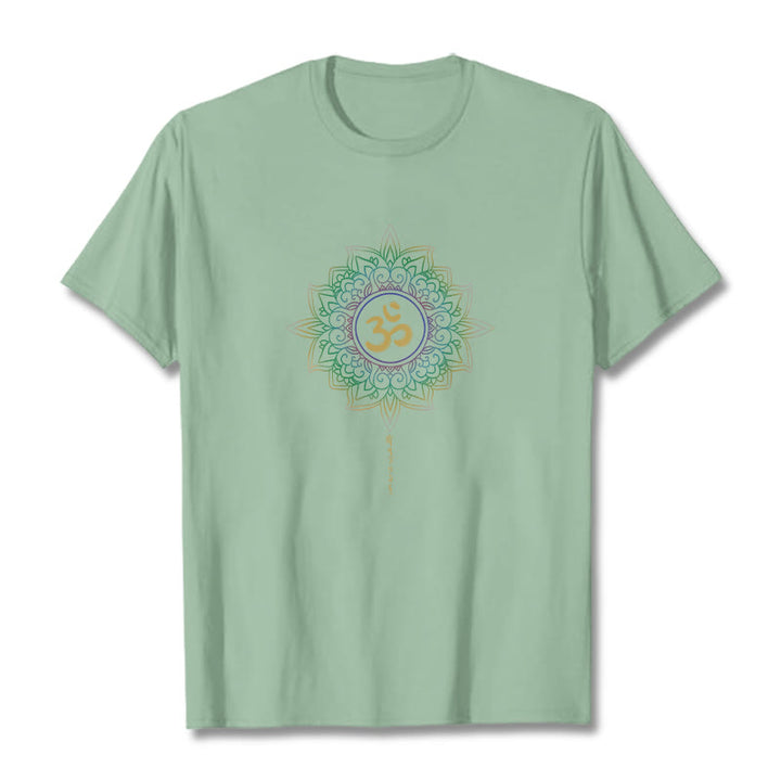 Buddha StonesOM イエローグリーン グラデーション ロータス コットン Tシャツ - ペールグリーン - 2XL - image 14