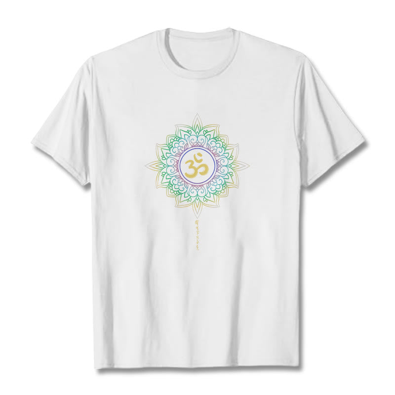 Buddha StonesOM イエローグリーン グラデーション ロータス コットン Tシャツ - 白 - 2XL - image 10