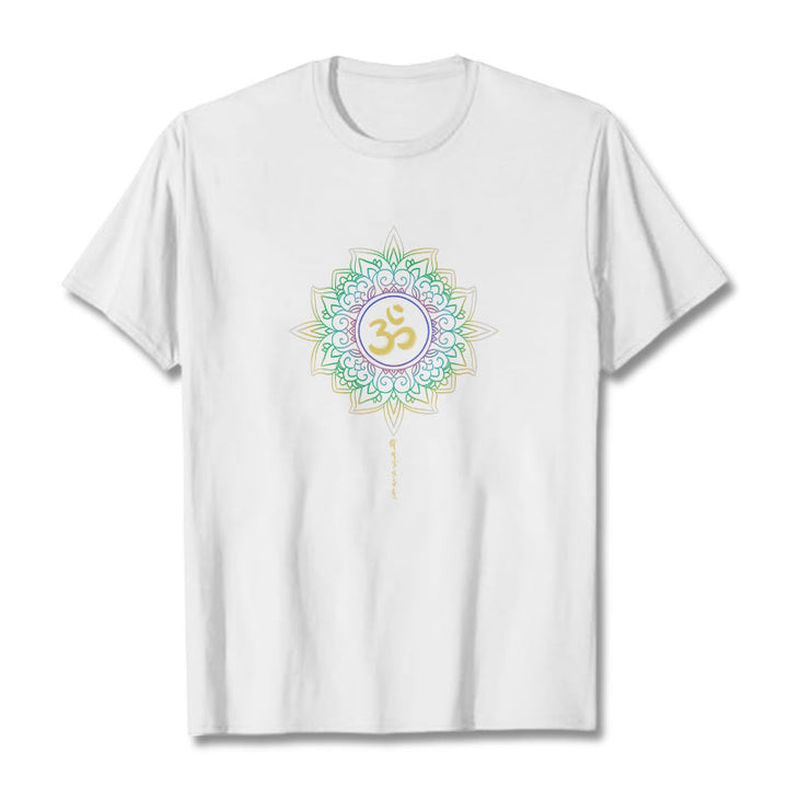 Buddha StonesOM イエローグリーン グラデーション ロータス コットン Tシャツ - 白 - 2XL - image 10