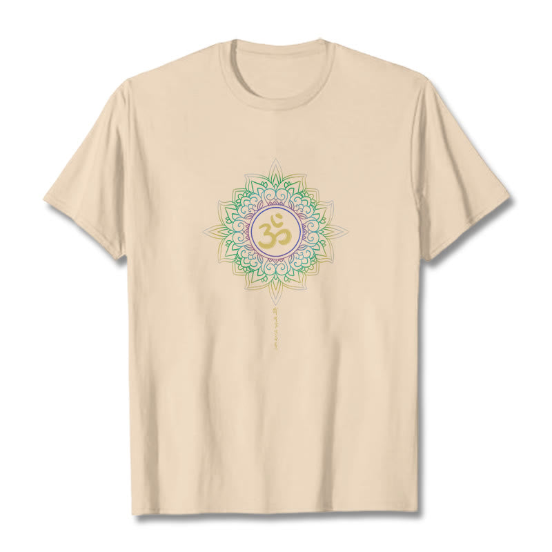 Buddha StonesOM イエローグリーン グラデーション ロータス コットン Tシャツ - ビスク - 2XL - image 8