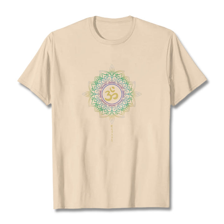 Buddha StonesOM イエローグリーン グラデーション ロータス コットン Tシャツ - ビスク - 2XL - image 8