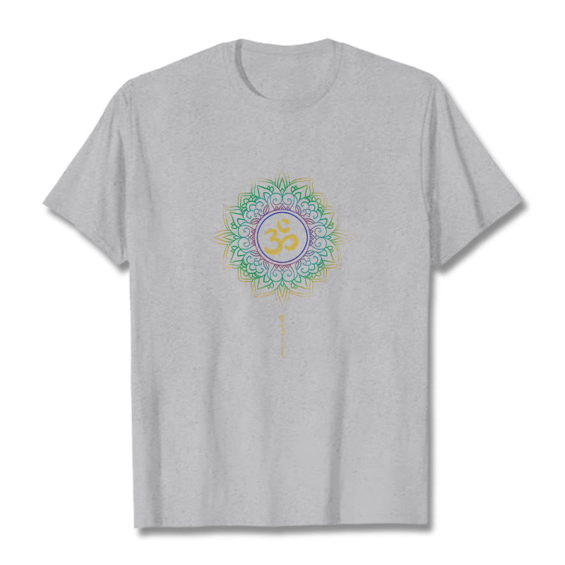 Buddha StonesOM イエローグリーン グラデーション ロータス コットン Tシャツ - ライトグレー - 2XL - image 18