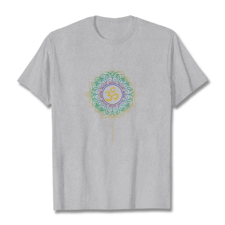Buddha StonesOM イエローグリーン グラデーション ロータス コットン Tシャツ - ライトグレー - 2XL - image 18
