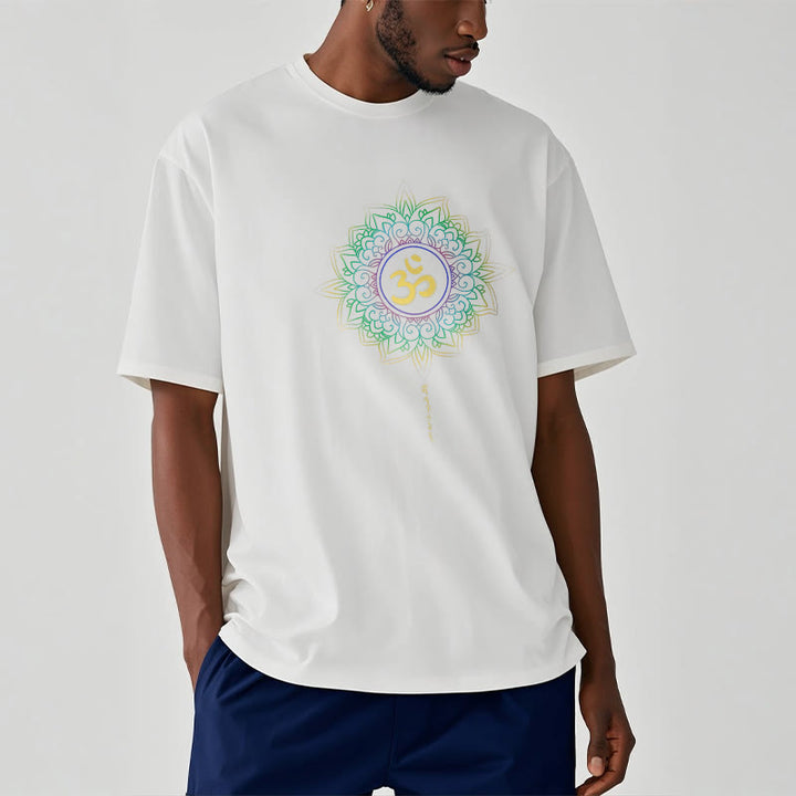 Buddha StonesOM イエローグリーン グラデーション ロータス コットン Tシャツ - image 13