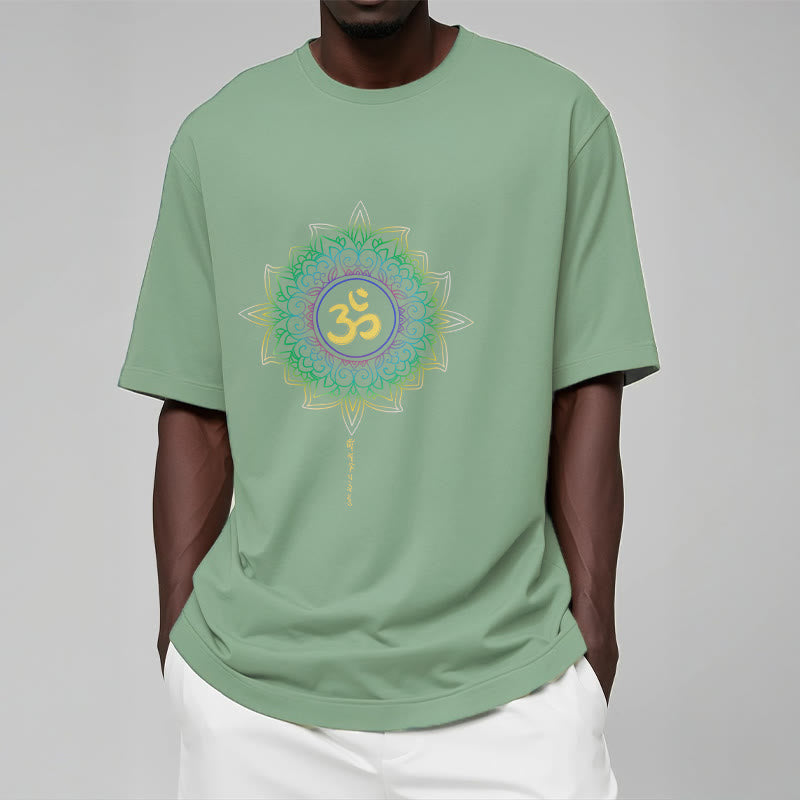 Buddha StonesOM イエローグリーン グラデーション ロータス コットン Tシャツ - image 14