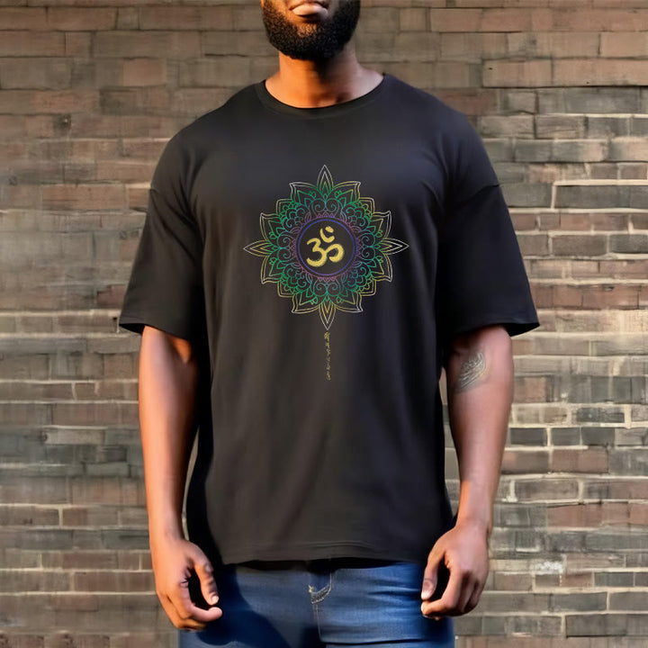Buddha StonesOM イエローグリーン グラデーション ロータス コットン Tシャツ - image 6
